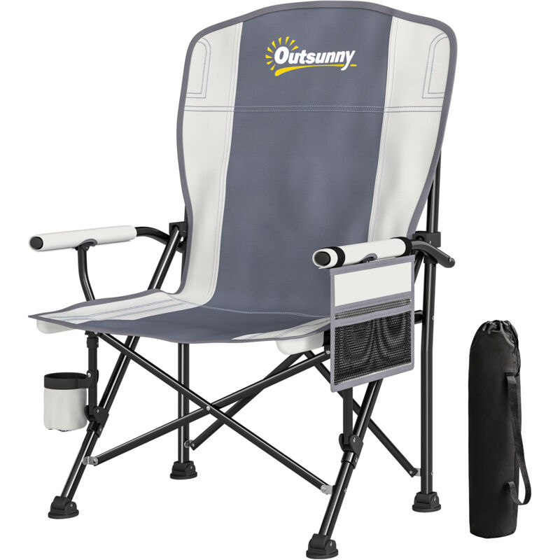 Outsunny Camping Chair Padded with Side Pocket Light Grey