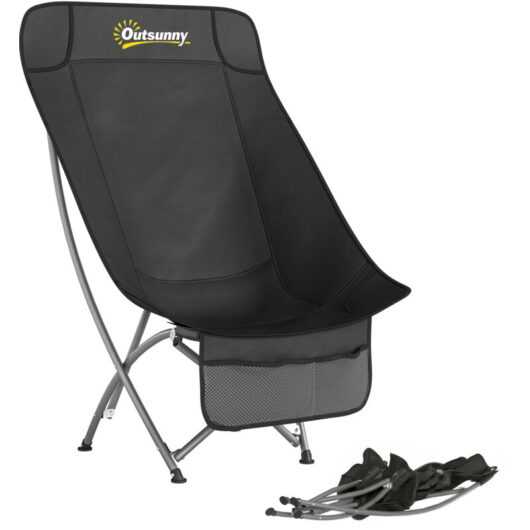 Outsunny Camping Chair Portable with Side Pocket Black