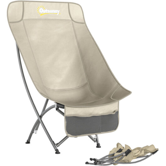 Outsunny Camping Chair Portable with Side Pocket Khaki