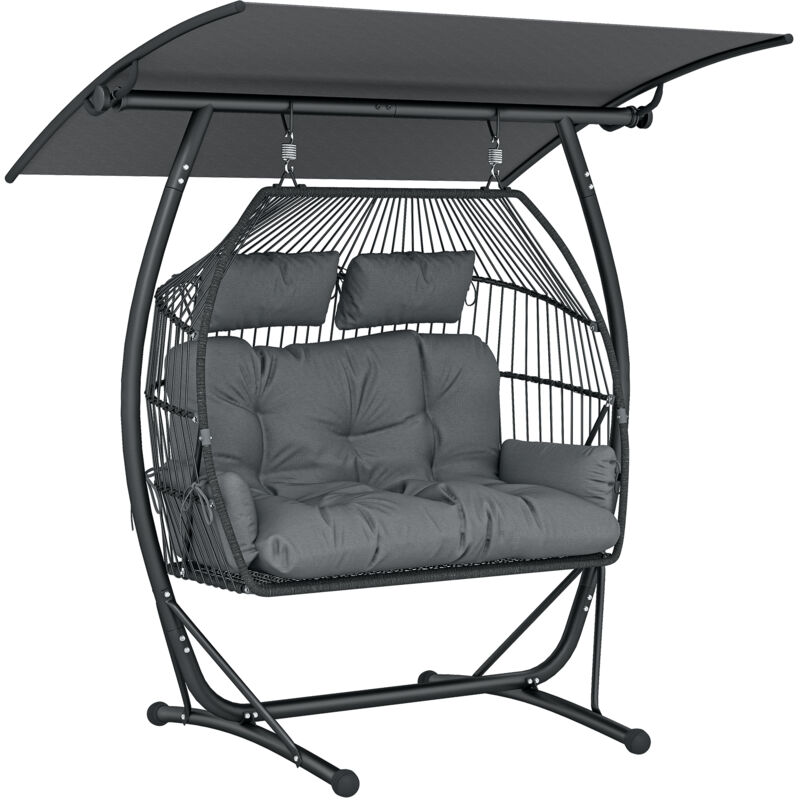 Outsunny Double Hanging Egg Chair with Canopy, Egg Swing Chair, Dark Grey