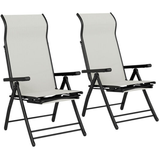 Outsunny Folding Reclining Garden Chairs Set of 2 with Footrest, Light Grey