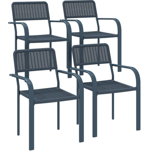 Outsunny - Garden Chairs Set of 4, Stackable & Rattan Effect, Dark Grey