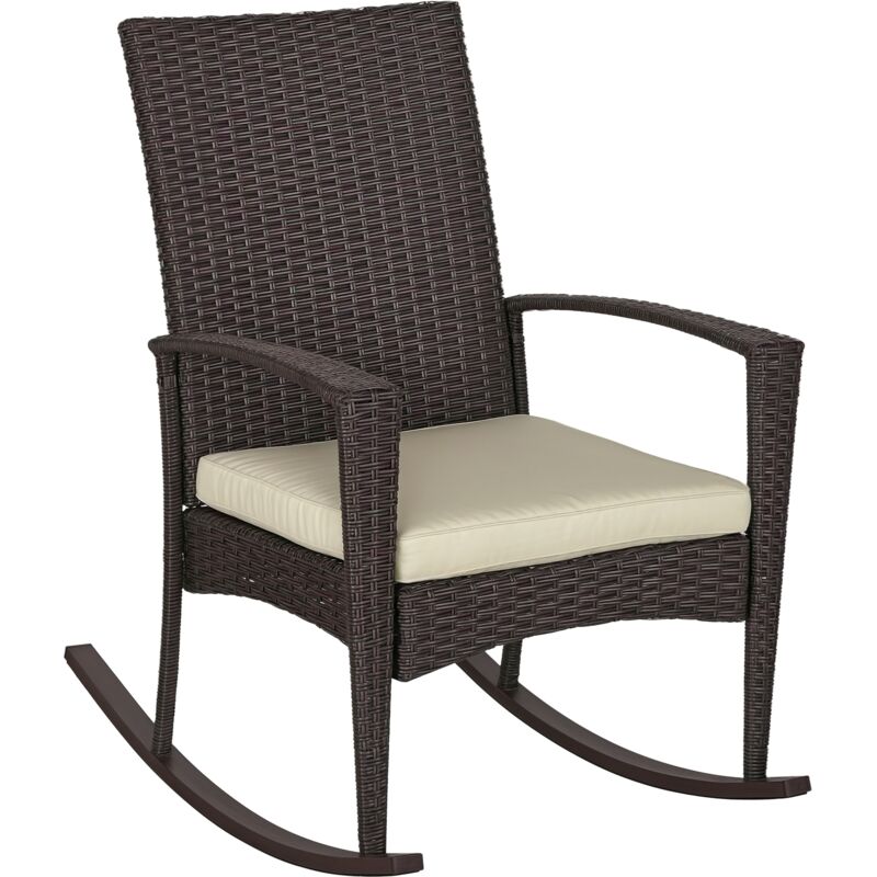 Outsunny Garden Rattan Rocking Chair, Bistro Recliner Rocker Furniture Seater Brown