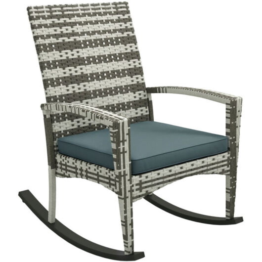Outsunny Garden Rattan Rocking Chair, Bistro Recliner Rocker Furniture Seater Light Grey