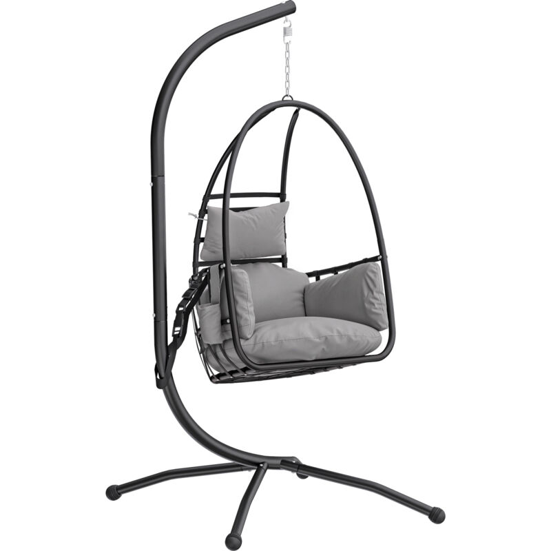 Outsunny Hanging Egg Chair, Swinging Hammock Chair with Stand, Dark Grey