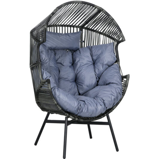 Outsunny Rattan Leisure Chair w/ Cushion, Garden Egg Chair with Headrest Grey