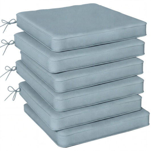 Outsunny Set of 6 Chair Cushion Seat Pads Dining Chair w/ Straps Light Grey