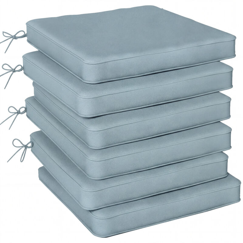 Outsunny Set of 6 Chair Cushion Seat Pads Dining Chair w/ Straps Light Grey
