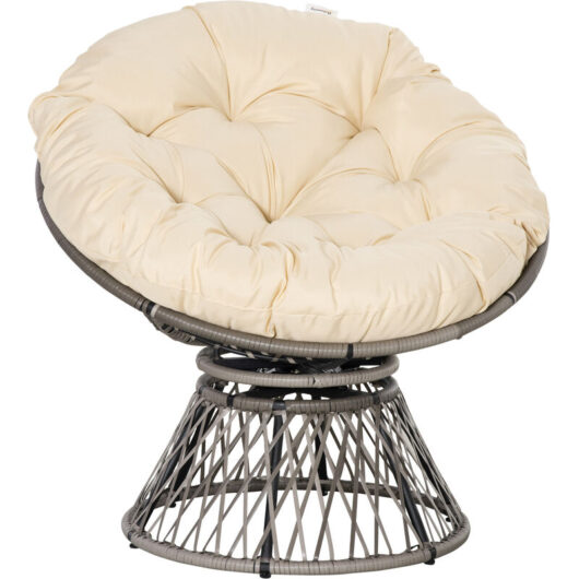 Outsunny Swivel Rattan Papasan Moon Bowl Chair Round with Padded Beige