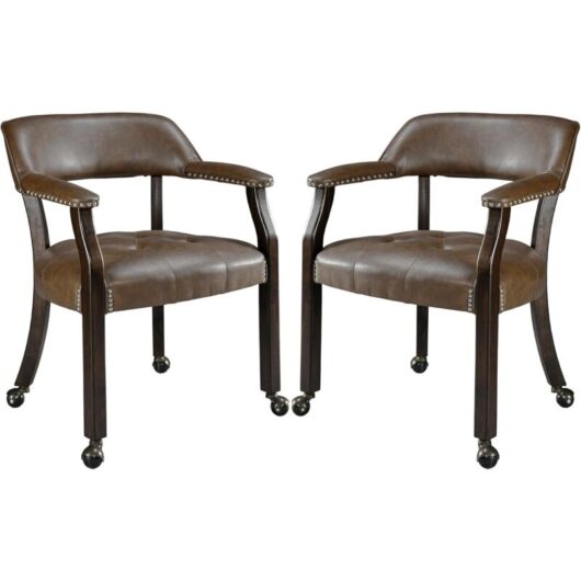 PADMA HOUSE Set of 2 Large Dining Chair with Casters and Arms, Rolling Dining-Chairs with Wheels, Accent Game Poker Chairs, Boss Caption's-Chair,