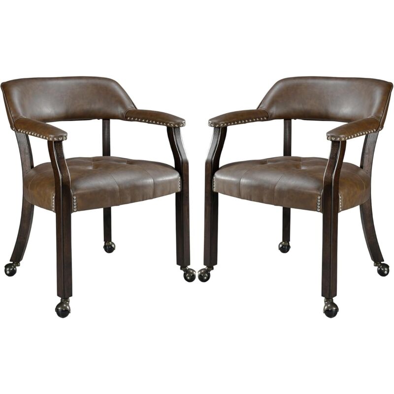 PADMA HOUSE Set of 2 Large Dining Chair with Casters and Arms, Rolling Dining-Chairs with Wheels, Accent Game Poker Chairs, Boss Caption's-Chair,