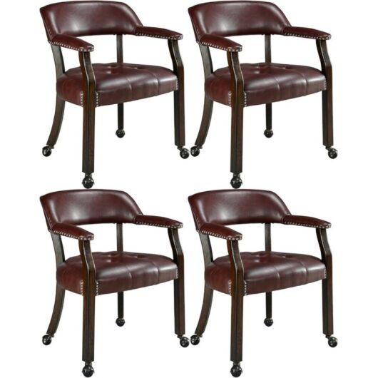 PADMA HOUSE Set of 4 Large Dining Chairs with Casters and Arms, Rolling Dining Chairs with Wheels, Accent Game Poker Chairs, Boss Caption's Chairs,