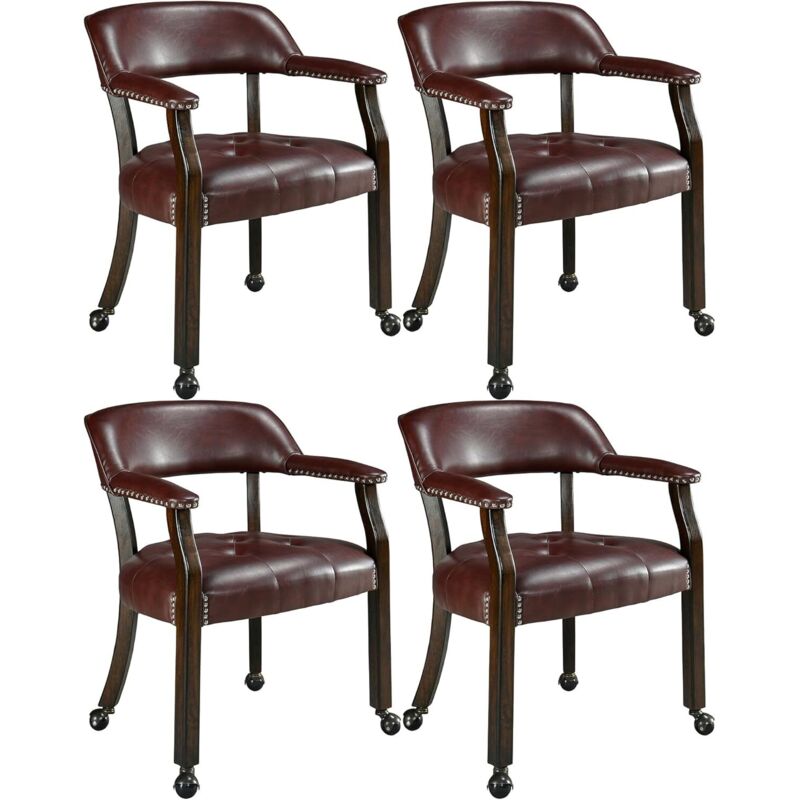 PADMA HOUSE Set of 4 Large Dining Chairs with Casters and Arms, Rolling Dining Chairs with Wheels, Accent Game Poker Chairs, Boss Caption's Chairs,