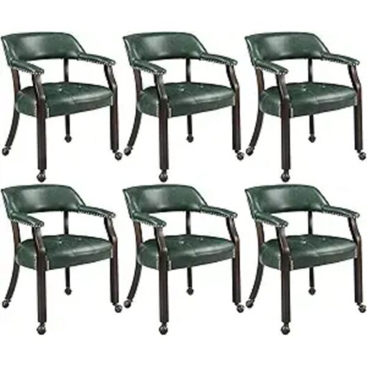 PADMA HOUSE Set of 6 Large Dining Chairs with Casters and Arms, Rolling Dining Chairs with Wheels, Accent Game Poker Chairs, Boss Caption's Chairs,
