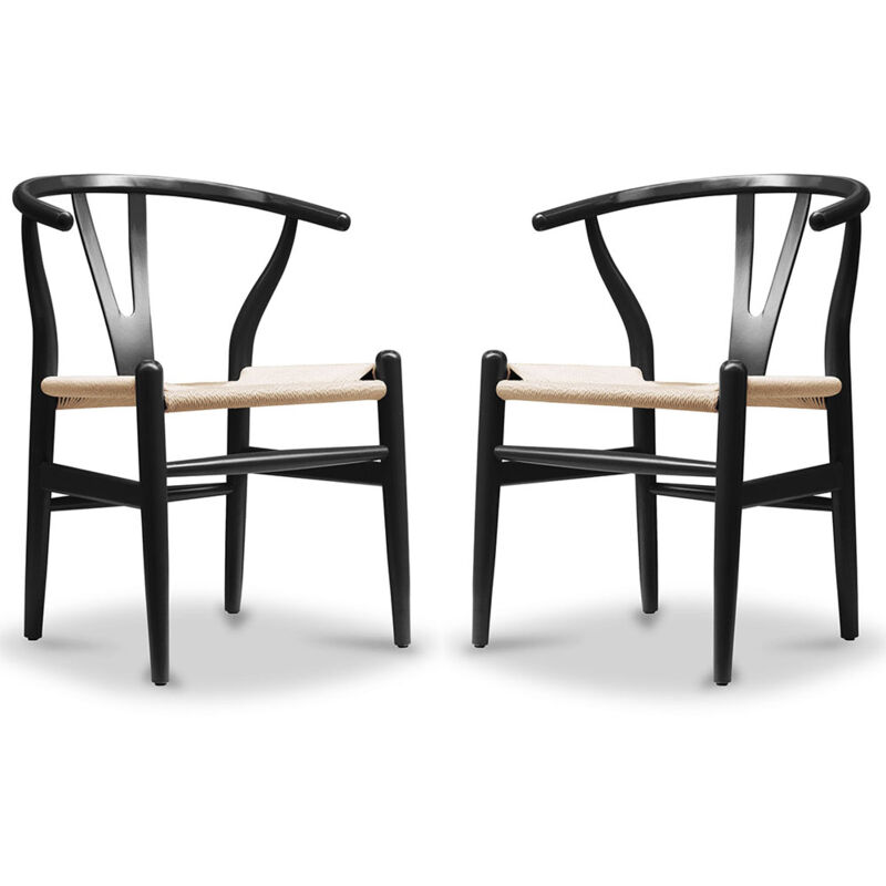 Pack of 2 Wooden Dining Chairs - Scandinavian Style - Wish Black