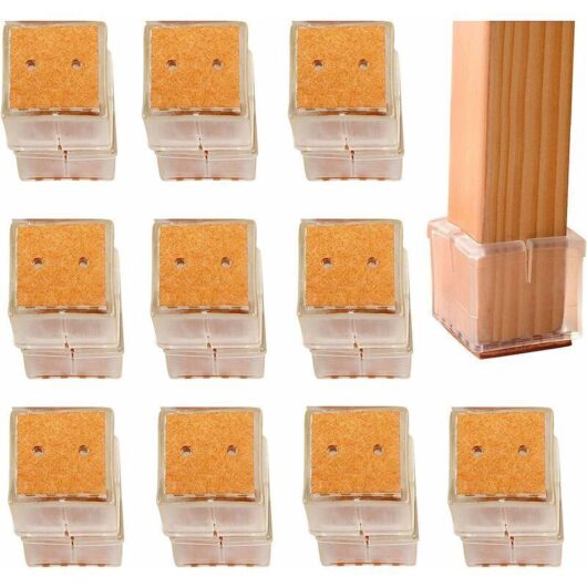 Pack of 20 chair leg protectors, 20 square silicone pads for furniture legs, floor scratch protectors for chair caps 30-35 mm - Transparent