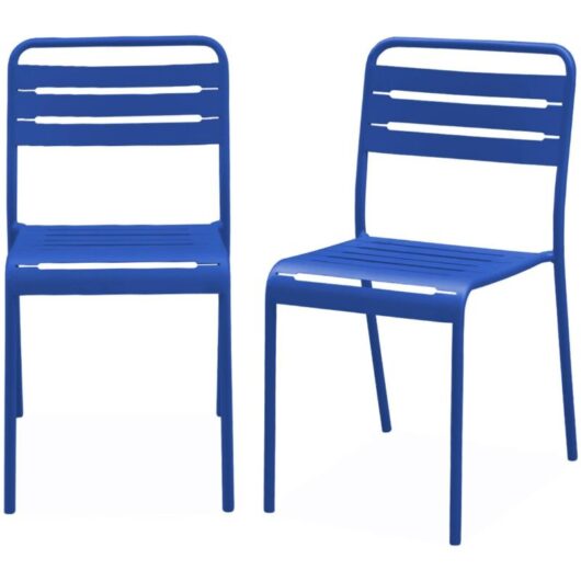 Pair of steel and stackable garden chairs, Amelia, electric blue, 44x52x79 cm