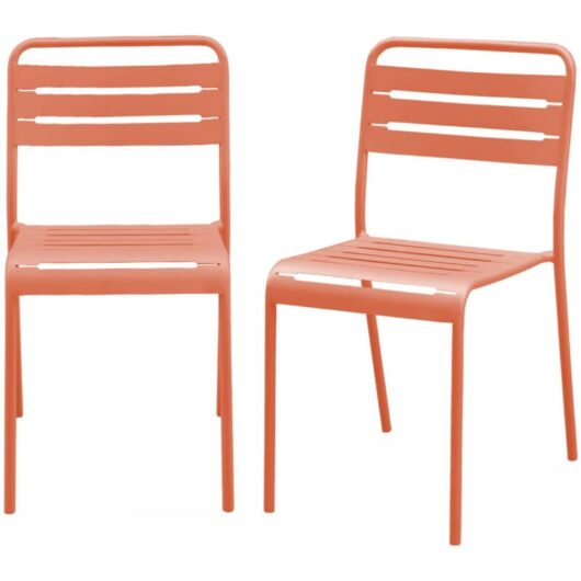 Pair of steel and stackable garden chairs Tomette pink 44x52x79 cm - Amelia