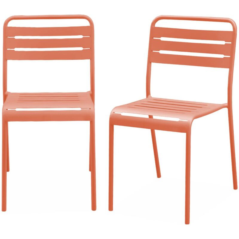 Pair of steel and stackable garden chairs Tomette pink 44x52x79 cm - Amelia