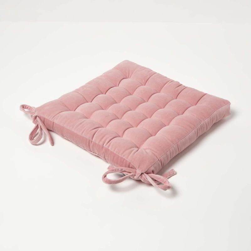Pink Quilted Velvet Chair Pad, 40 x 40 cm - Homescapes