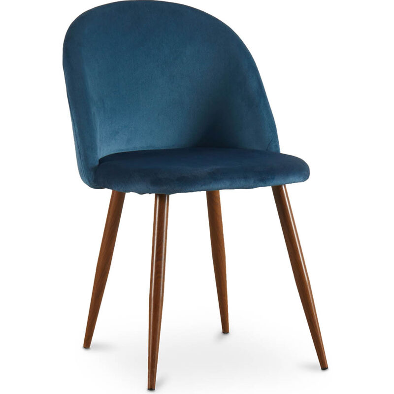 Privatefloor - Dining Chair - Upholstered in Velvet - Scandinavian Design - Evelyne Dark blue