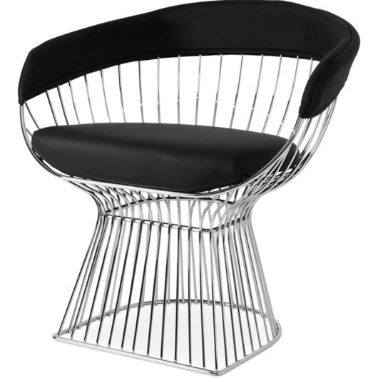 Privatefloor - Dining Chair with Armrests - Leatherette and Metal - Barrel Black