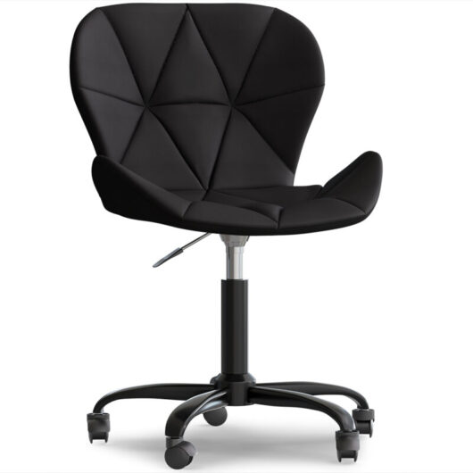 Privatefloor - Office Chair with Wheels - Swivel Desk Chair - Upholstered in Faux Leather - Black Wito Frame Black