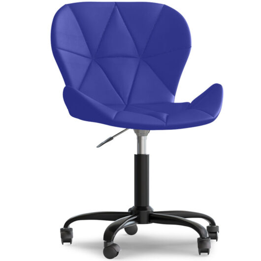 Privatefloor - Office Chair with Wheels - Swivel Desk Chair - Upholstered in Faux Leather - Black Wito Frame Blue