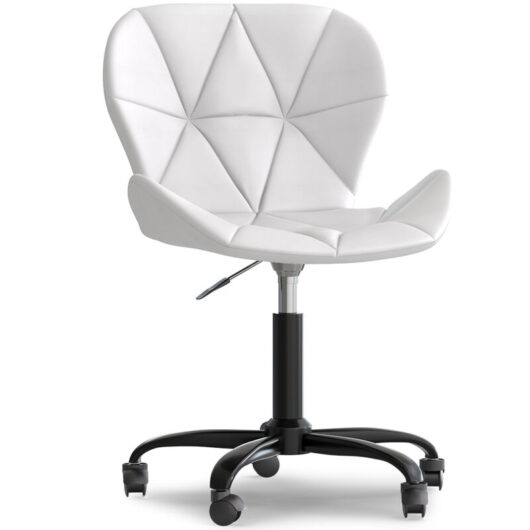 Privatefloor - Office Chair with Wheels - Swivel Desk Chair - Upholstered in Faux Leather - Black Wito Frame White