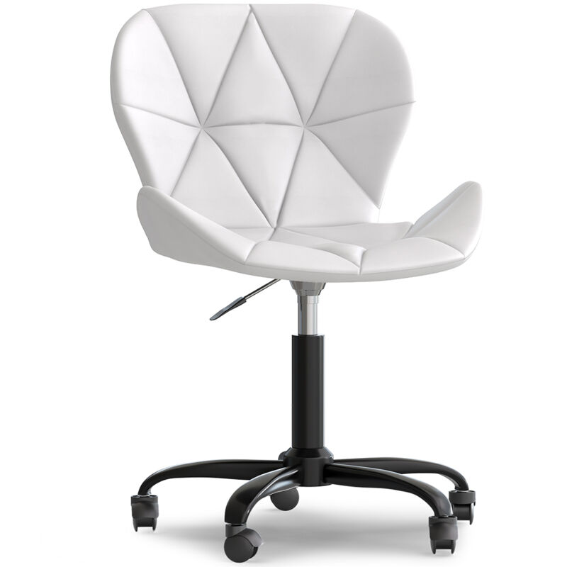 Privatefloor - Office Chair with Wheels - Swivel Desk Chair - Upholstered in Faux Leather - Black Wito Frame White