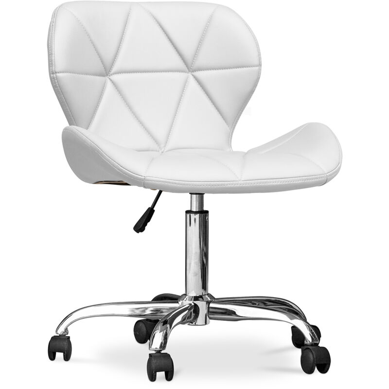 Privatefloor - Office Chair with Wheels - Swivel Desk Chair - Upholstered in Leatherette - Wito White