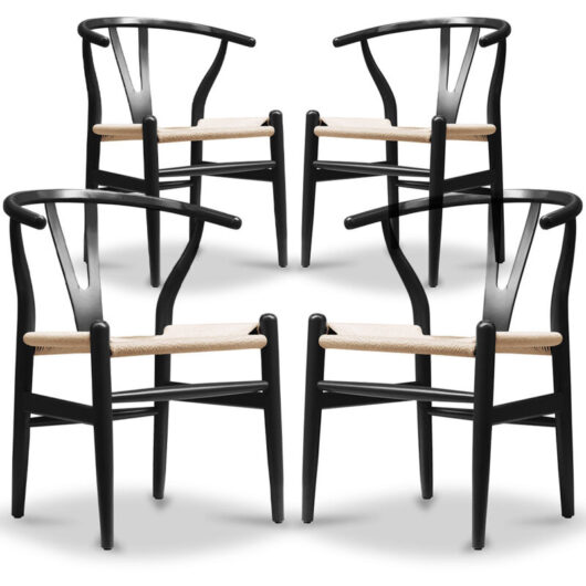 Privatefloor - Pack of 4 Dining Chairs Wooden - Scandinavian Style - Wish Black