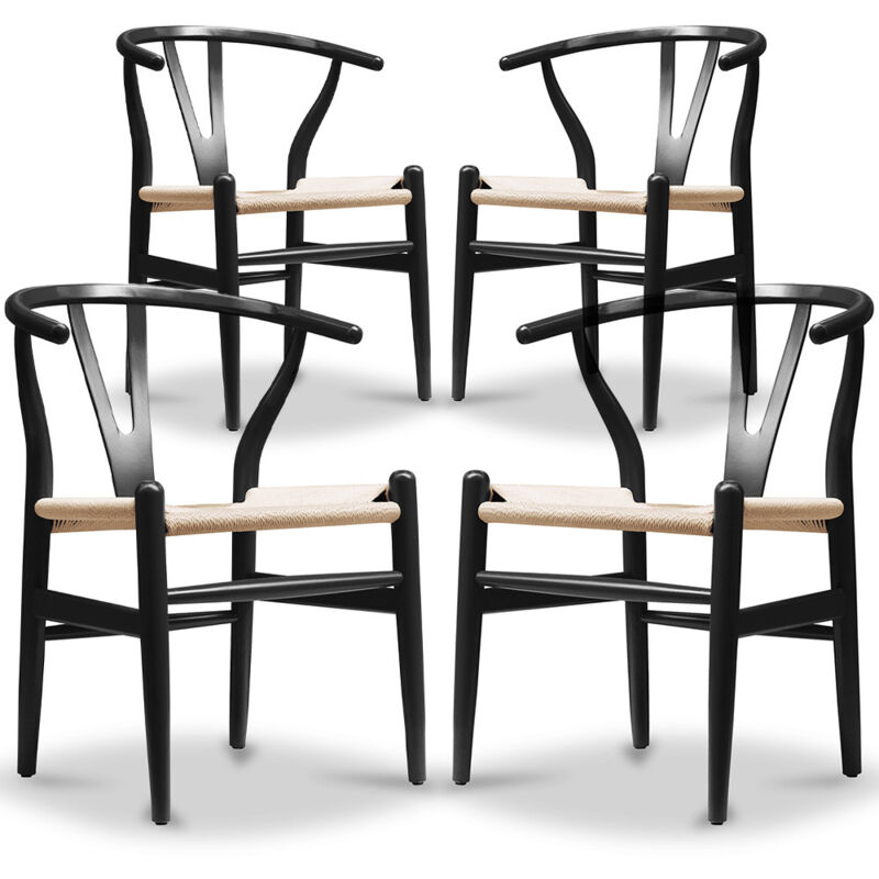 Privatefloor - Pack of 4 Dining Chairs Wooden - Scandinavian Style - Wish Black