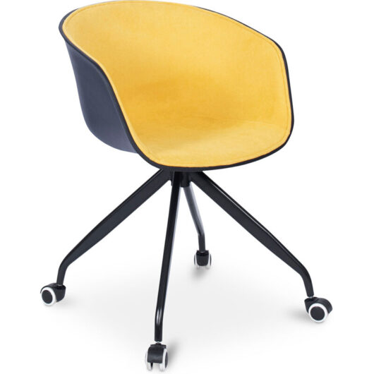 Privatefloor - Upholstered Office Chair with Armrests - Desk Chair with Castors - Black and White - Jodie Yellow