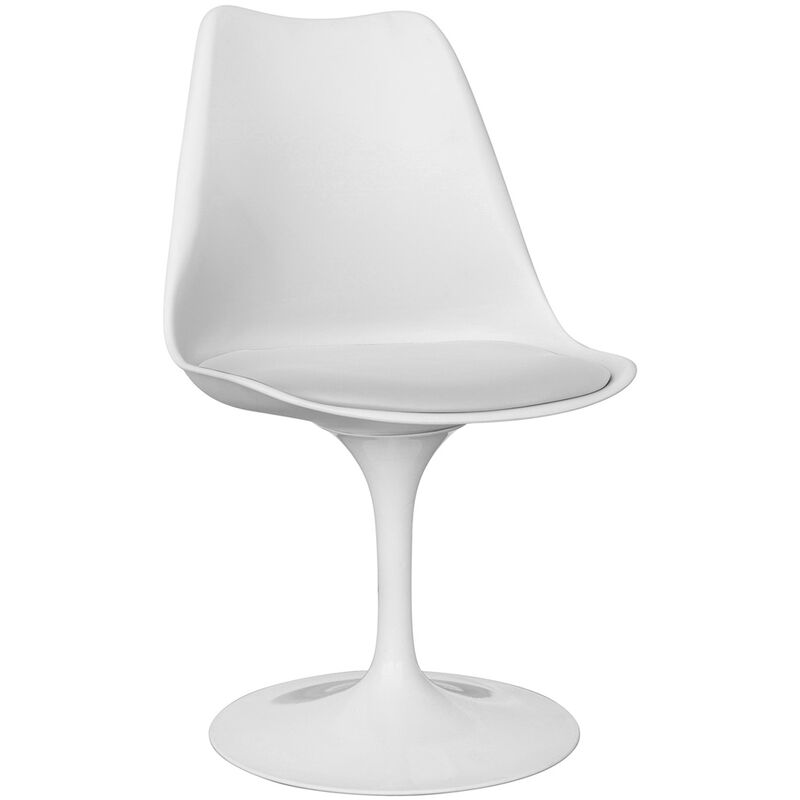 Privatefloor - White Tulipan chair with cushion White Imitation Leather, Metal, pp - White