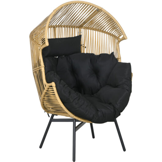 Rattan Leisure Chair w/ Cushion, Garden Egg Chair with Headrest Sand Brown - Outsunny