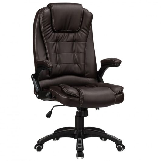 Raygar - Reclining Office Chair with High Back and Luxury Faux Leather - Brown