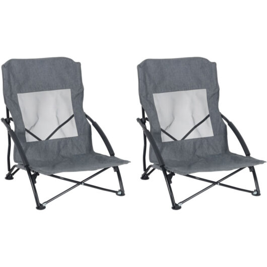 Relaxdays Foldable Beach Chairs, Set of 2, Carry Bag, 100 kg, Lightweight, Polyester, Metal, Grey