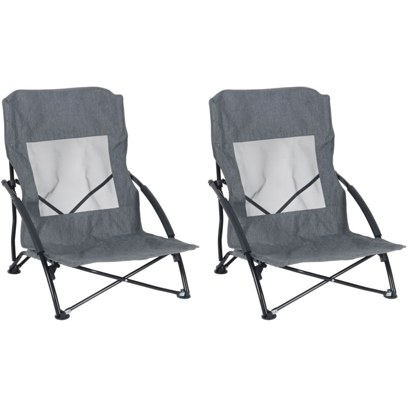 Relaxdays Foldable Beach Chairs, Set of 2, Carry Bag, 100 kg, Lightweight, Polyester, Metal, Grey