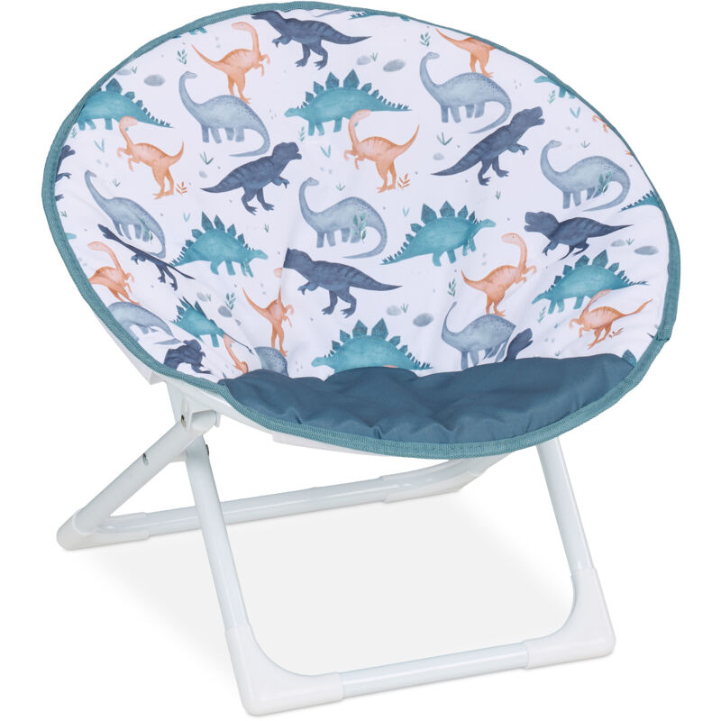Relaxdays - Kids Moon Chair, Dinosaur, Folding, 47 x 50 x 48 cm, Children's Camping Seat, Indoor & Outdoor, Multicoloured