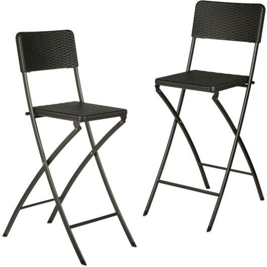 Relaxdays - bastian Folding Bar Stools, Rattan Look, Backrest, Bistro Chairs, Foldable, 78 cm Tall, Counter-Height, Black