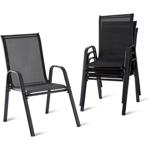 Relaxdays garden chairs, 4pc set, high-back, armrests, stackable, 150 kg capacity, polyester, metal, anthracite