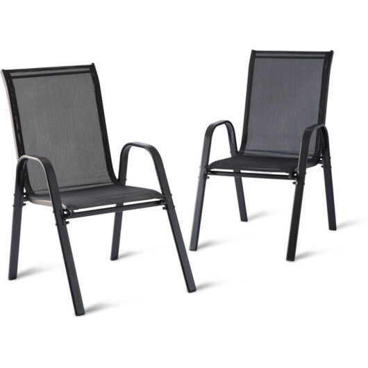 Relaxdays garden chairs, set of 2, high-back, with armrests, stackable, up to 150 kg, polyester/metal, anthracite