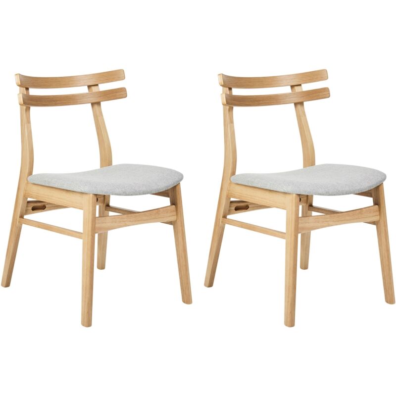 Retro Set of 2 Dining Chairs Armless Grey Fabric Seat Light Solid Wood Frame Cynthiana