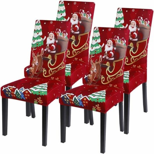 Ride Deer Santa Claus Removable Washable Elastic Spandex Chair Cover 4pcs