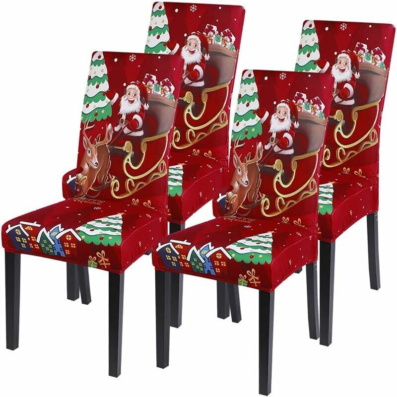Ride Deer Santa Claus Removable Washable Elastic Spandex Chair Cover 4pcs