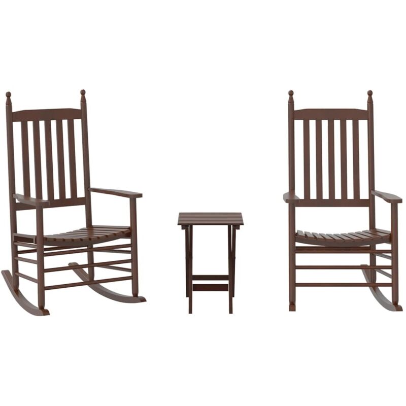 Rocking Chairs 2pcs with Foldable Table Brown Solid Wood Poplar vidaXL