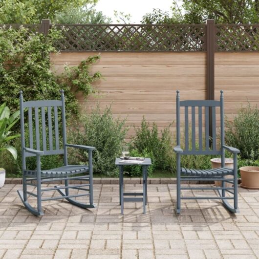 Rocking Chairs 2pcs with Foldable Table Grey Solid Wood Poplar vidaXL