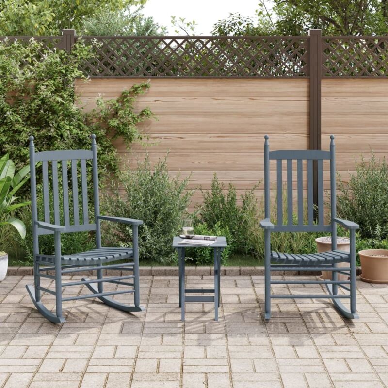 Rocking Chairs 2pcs with Foldable Table Grey Solid Wood Poplar vidaXL