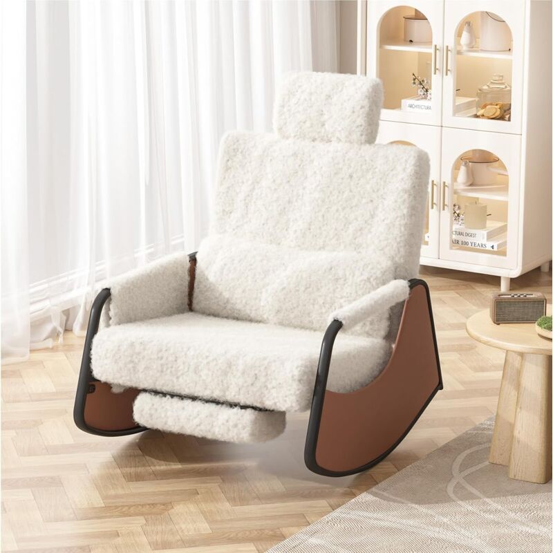Rocking Nursing Chair with Footrest, Adjustable High Back Armchair for Adults, White - Yodolla